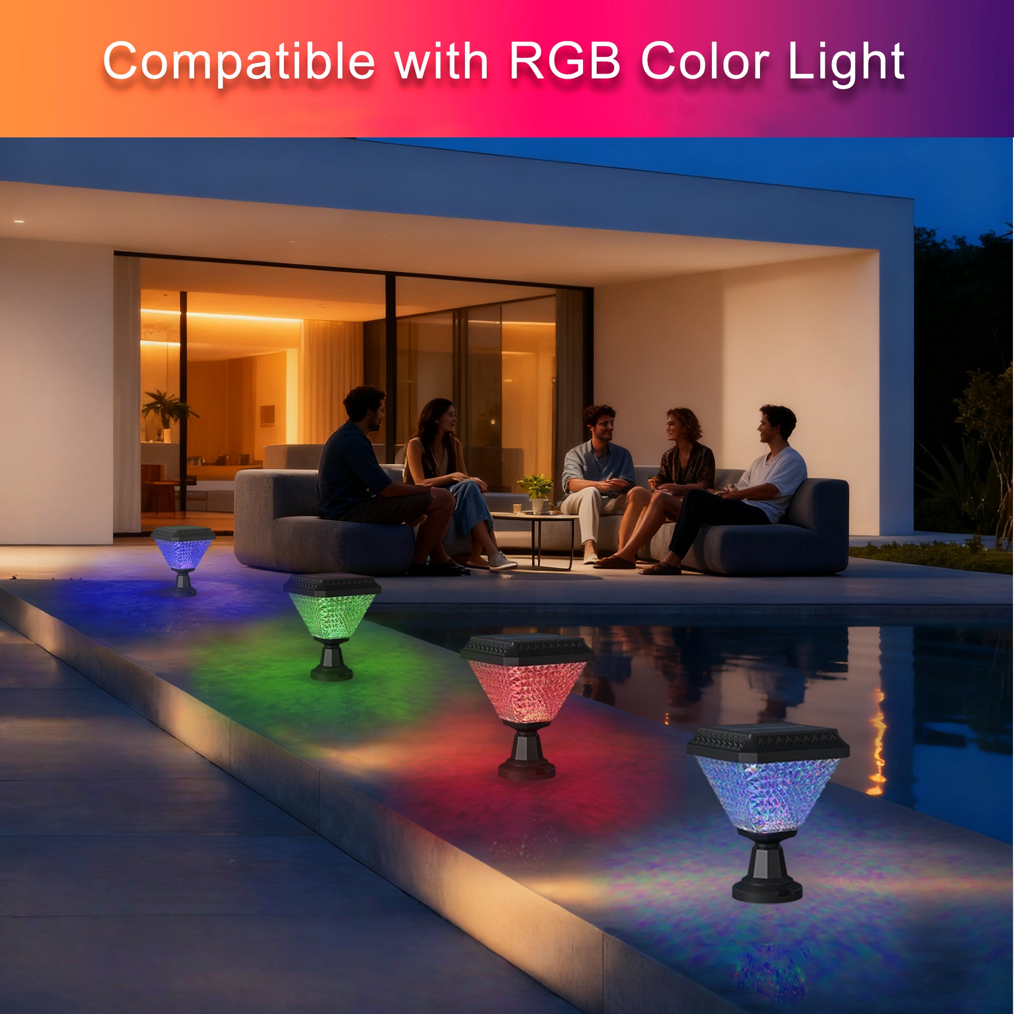 Solar Post Light with Remote Control, RGB Color Changing Outdoor LED Post Cap Light for 4x4 & 6x6 Fence, Deck & Garden (1 Pack)