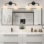 Black Bathroom Light Fixtures Over Mirror LED 2 Light Frosted Glass Globe Modern Vanity Lights for Bathroom Wall Light