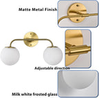 Gold Bathroom Vanity Lights Over Mirror LED 2 Light Frosted Glass Globe Modern Bathroom Light Fixtures