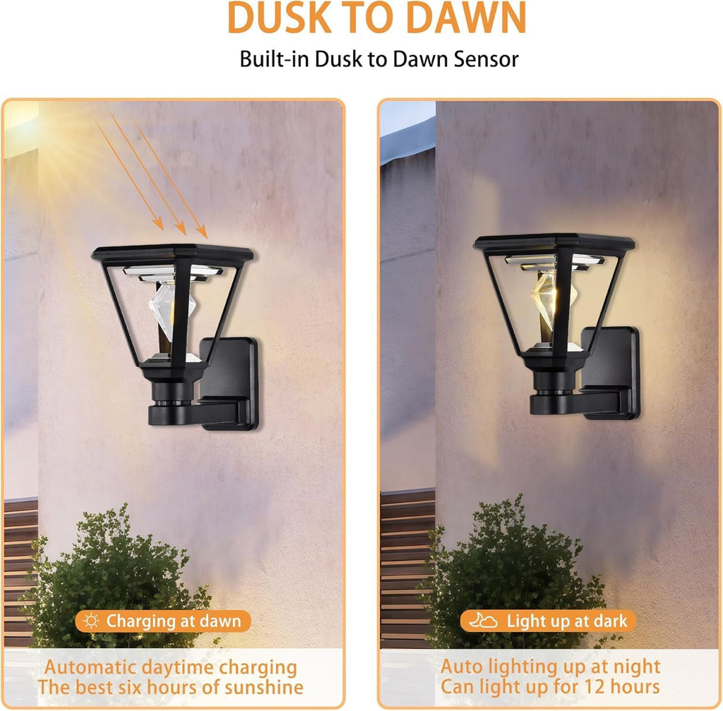 Solar Wall Light Outdoor – Modern Black Solar Lights LED Lantern,2700K Warm White, Waterproof,21 cm, No Wiring – Wall Lamp for Garden, Fence, Garage