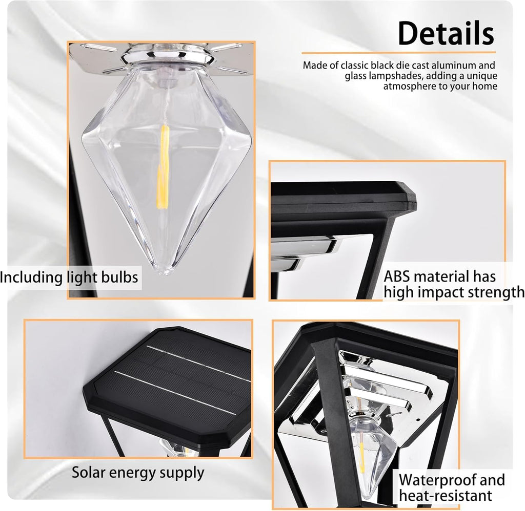 Solar Wall Light Outdoor – Modern Black Solar Lights LED Lantern,2700K Warm White, Waterproof,21 cm, No Wiring – Wall Lamp for Garden, Fence, Garage