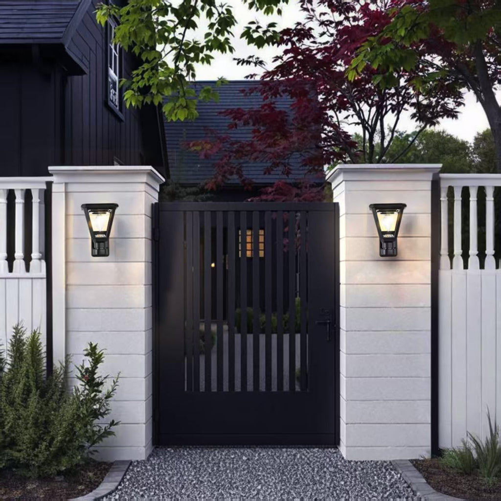 Solar Wall Light Outdoor – Modern Black Solar Lights LED Lantern,2700K Warm White, Waterproof,21 cm, No Wiring – Wall Lamp for Garden, Fence, Garage