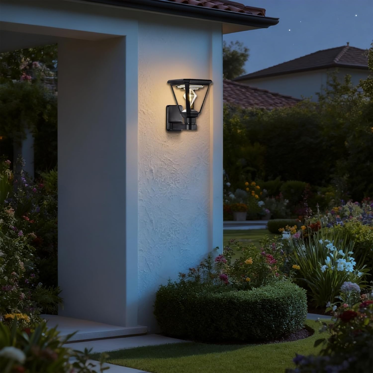 Solar Wall Light Outdoor – Modern Black Solar Lights LED Lantern,2700K Warm White, Waterproof,21 cm, No Wiring – Wall Lamp for Garden, Fence, Garage