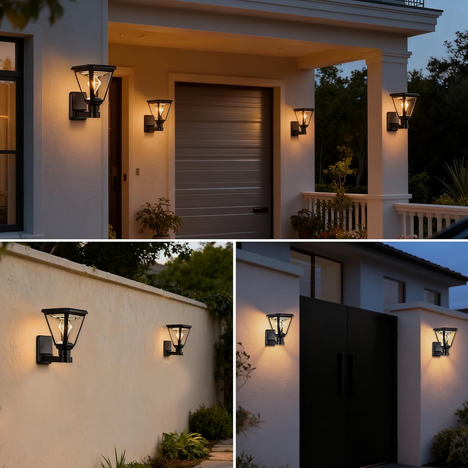 Solar Wall Light Outdoor – Modern Black Solar Lights LED Lantern,2700K Warm White, Waterproof,21 cm, No Wiring – Wall Lamp for Garden, Fence, Garage