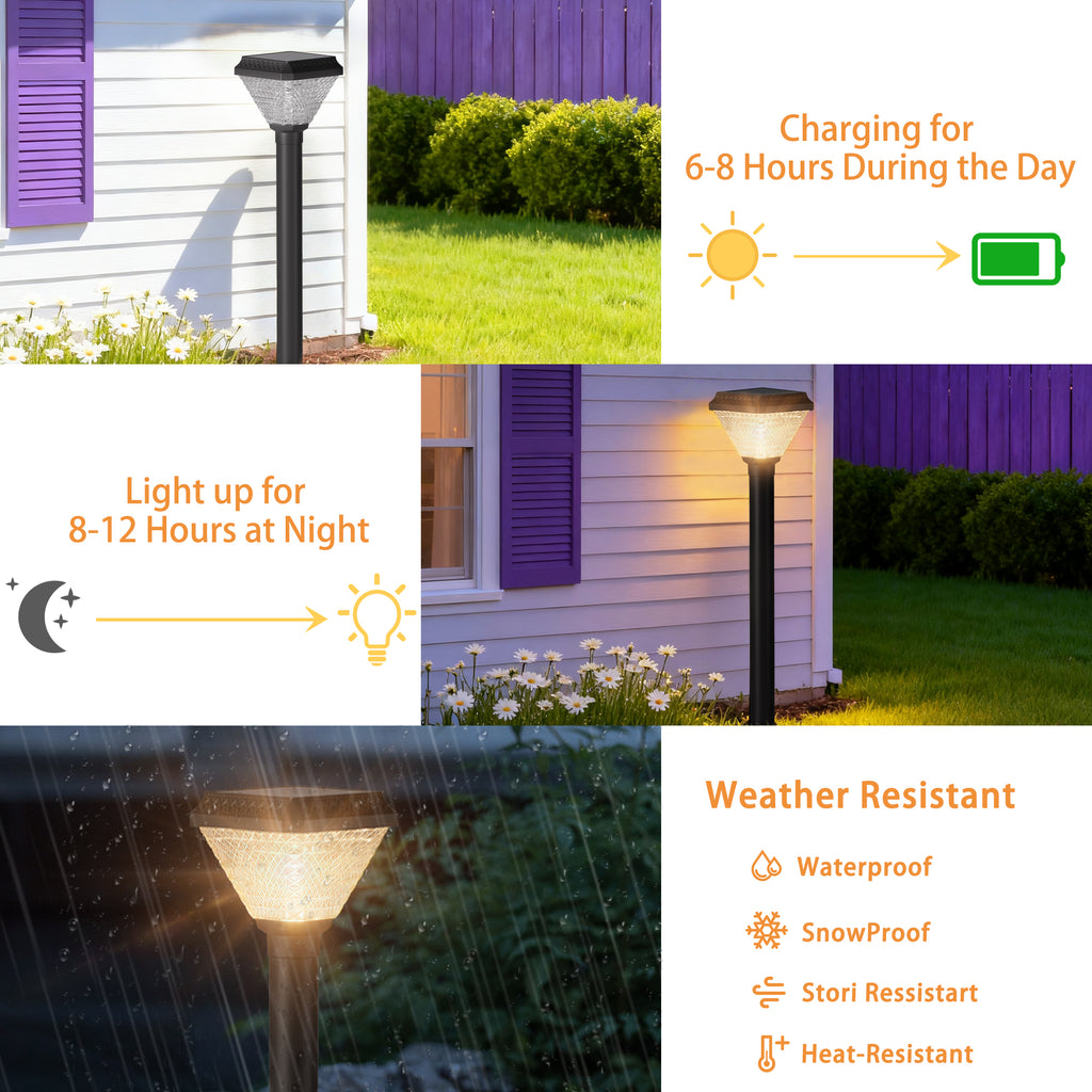 Solar Post Light with Remote, RGB Color Changing Outdoor Pathway Light with Adjustable Height