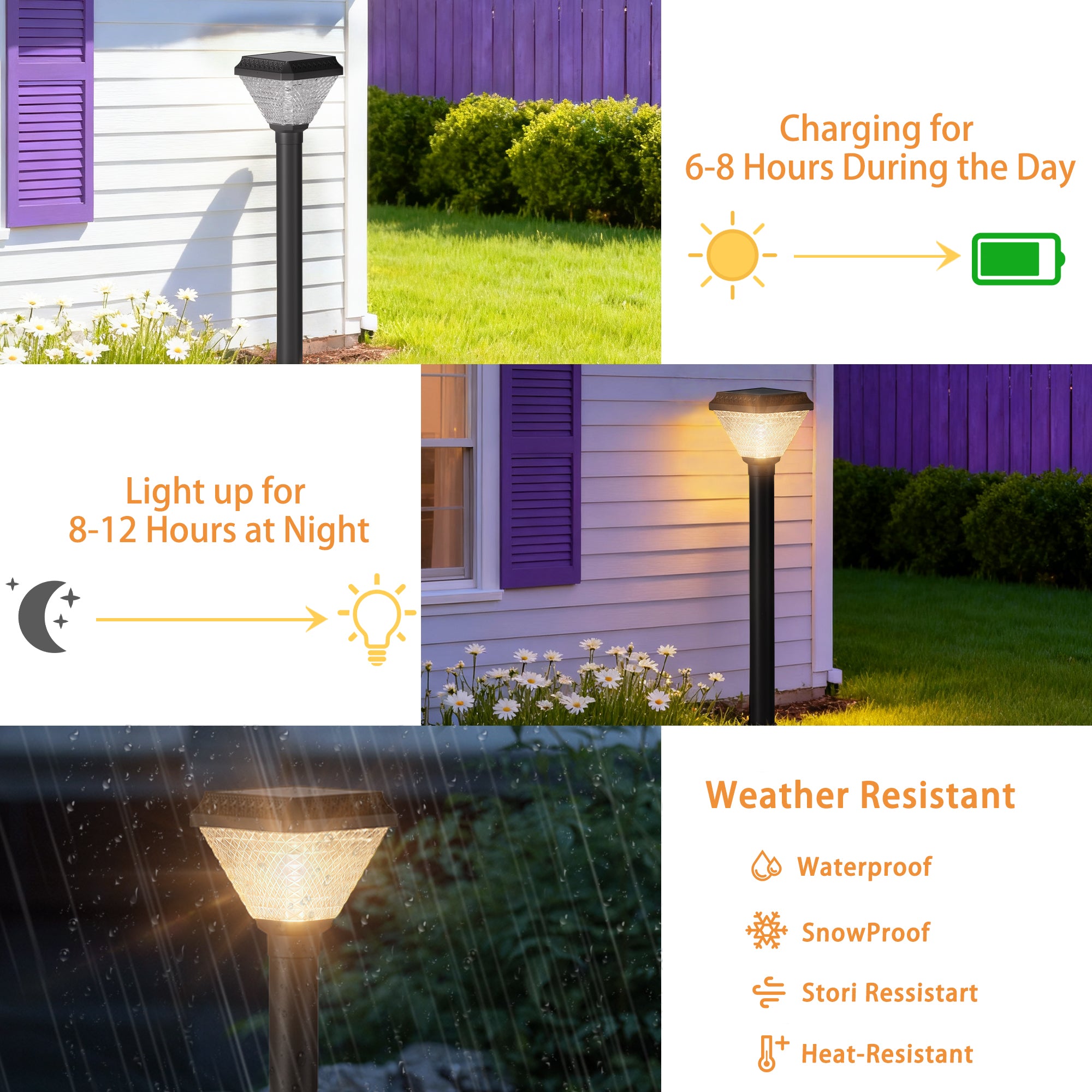 Solar Post Light with Remote, RGB Color Changing Outdoor Pathway Light with Adjustable Height