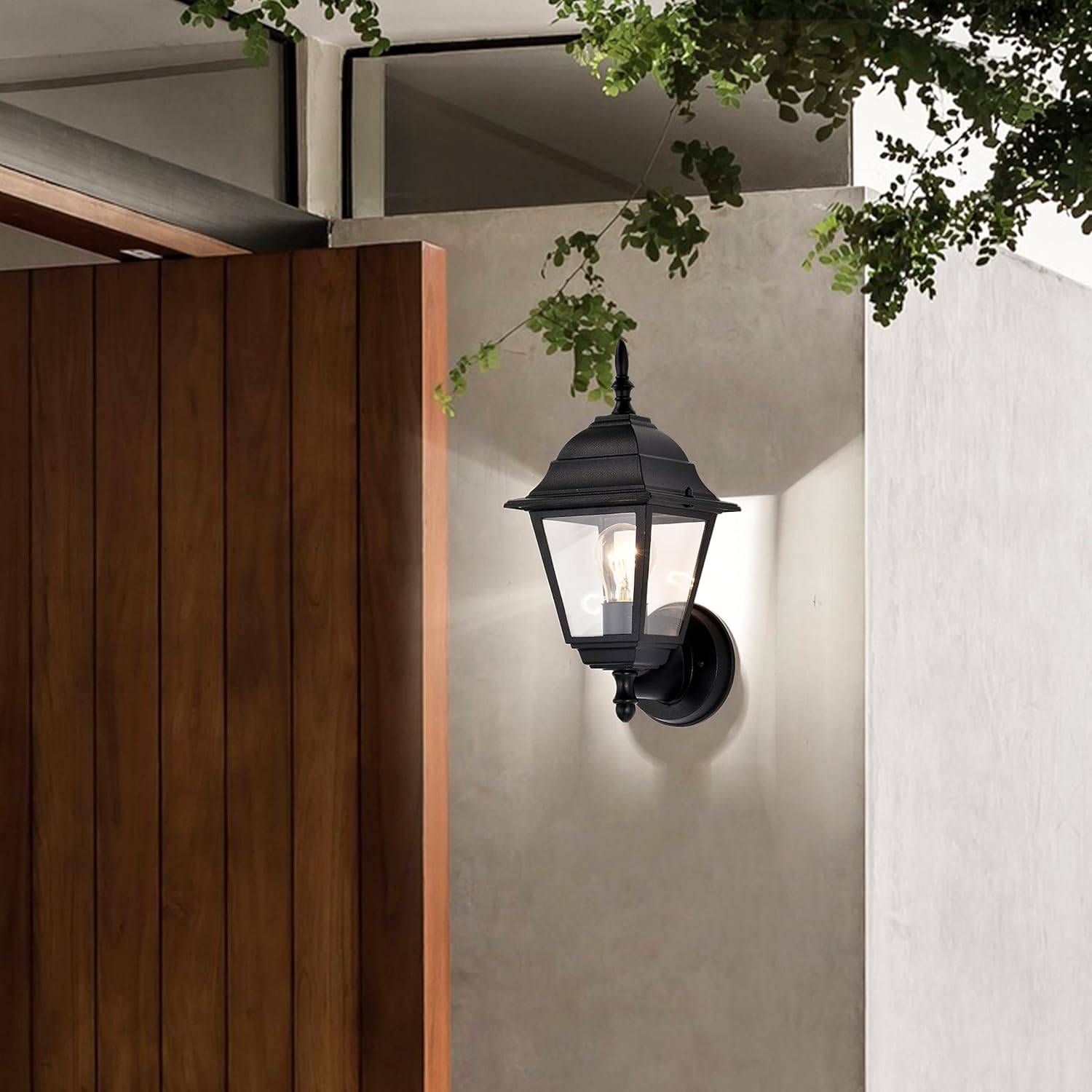 Traditional Outdoor Wall Light, Lantern Style Exterior Sconce with Clear Glass, E26 Base，2 pack