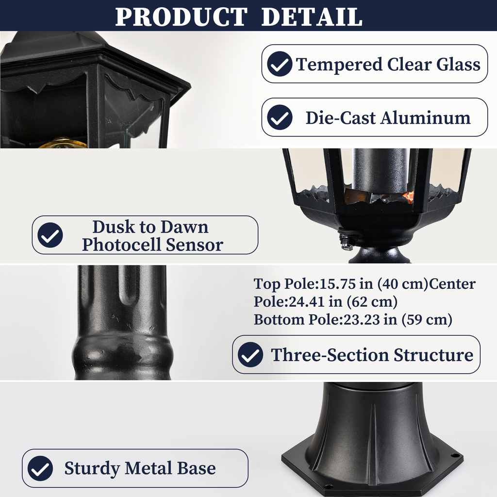 84" Black Outdoor Lamp Post Light with Dusk to Dawn Sensor