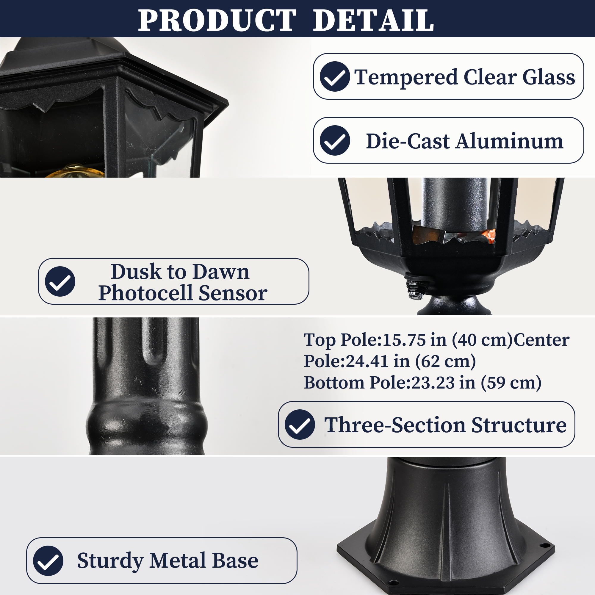 84" Black Outdoor Lamp Post Light with Dusk to Dawn Sensor
