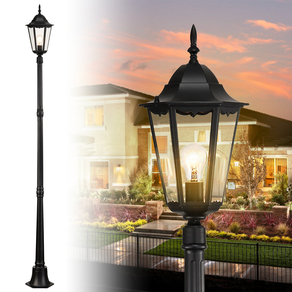 Post Light Fixture Pole Lantern With Die-Cast Aluminum, Waterproof Outdoor Post Light Fixtures Black With Tempered Clear Glass, Non Adjustable, Sturdy Metal Base