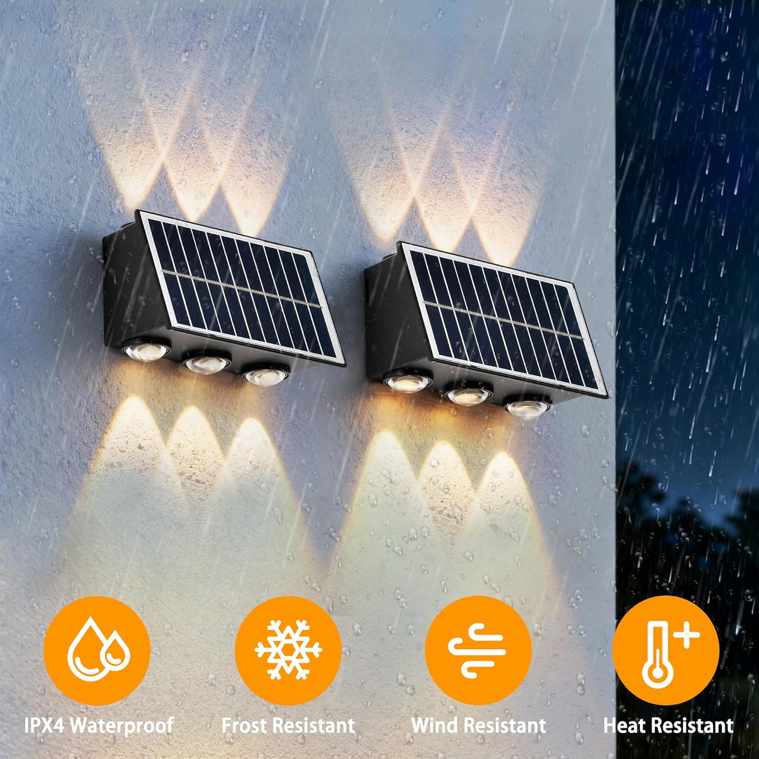 Solar Outdoor Wall Lights Waterproof, 1Pack Warm White 6 LED Small Solar Exterior Lights with Up & Down Lighting,Black Decorative Solar Fence Light for Patio, Yard & Garden