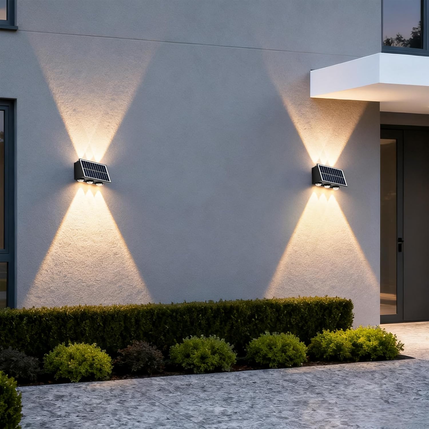 Solar Outdoor Wall Lights Waterproof, 1Pack Warm White 6 LED Small Solar Exterior Lights with Up & Down Lighting,Black Decorative Solar Fence Light for Patio, Yard & Garden