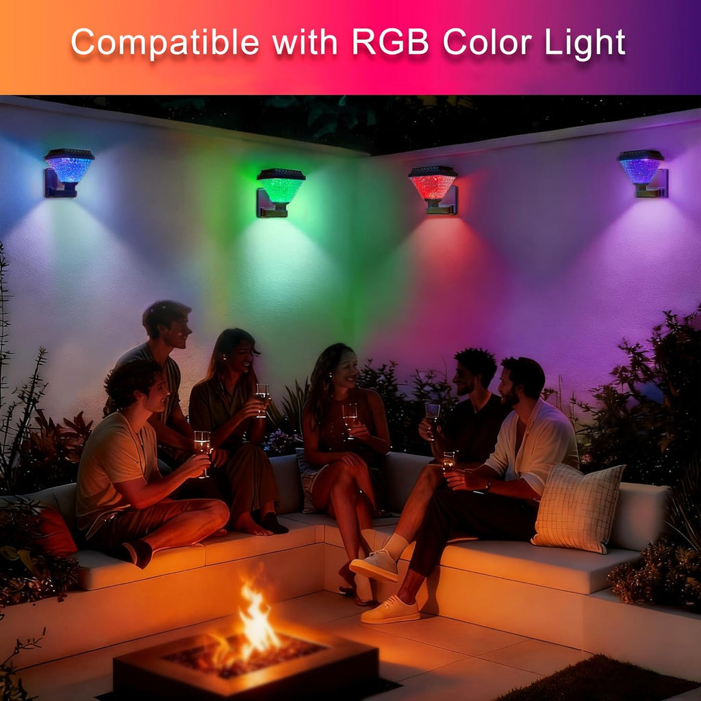 Outdoor Solar Wall Light Waterproof with Remote & Timer, Dimmable RGB Colour Changing LED Solar Wall Lamp for Porch, Garage & Front Door Lighting