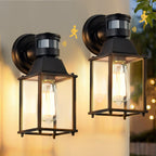COTTAGE LIFE Motion Sensor Outdoor Wall Lights, Black Porch Lantern with Glass Shade, E26 Base, 2-Pack