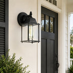 2 Pack Black Outdoor Wall Lanterns with Clear Glass, E26 Hardwired Porch Lights