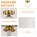 Modern Gold Flush Mount Ceiling Light with White Glass Globe, E12 Base Indoor Ceiling Lamp for Bedroom, Hallway & Kitchen