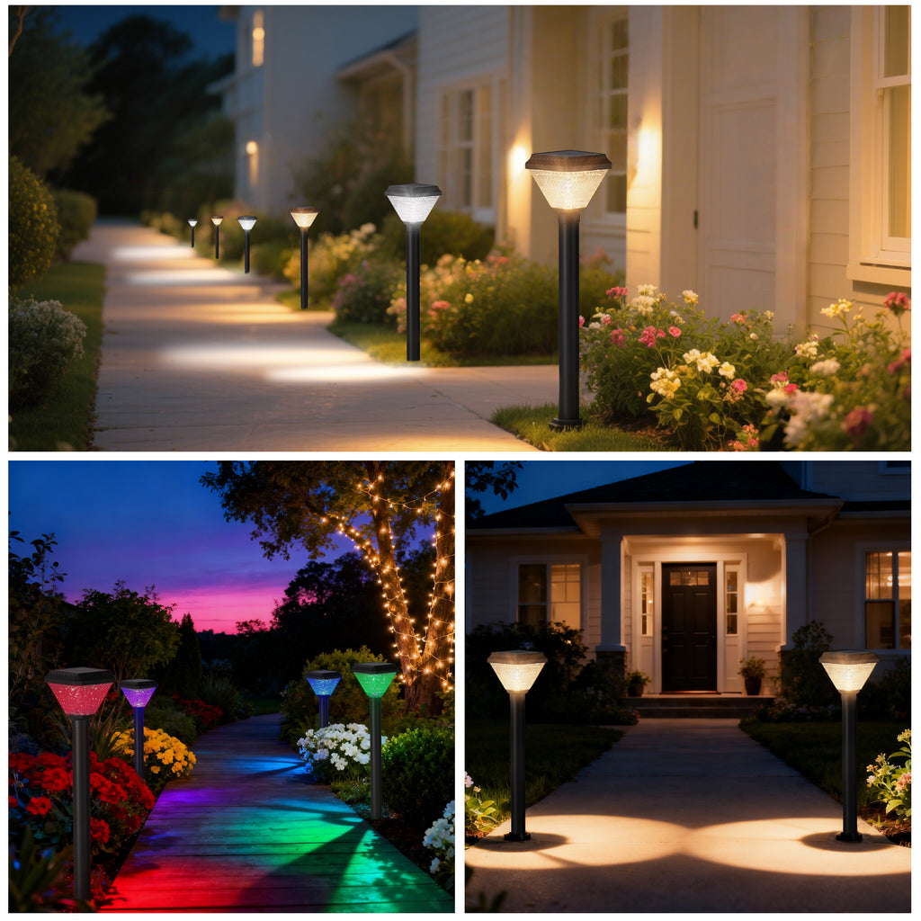 Solar Post Light with Remote, RGB Color Changing Outdoor Pathway Light with Adjustable Height