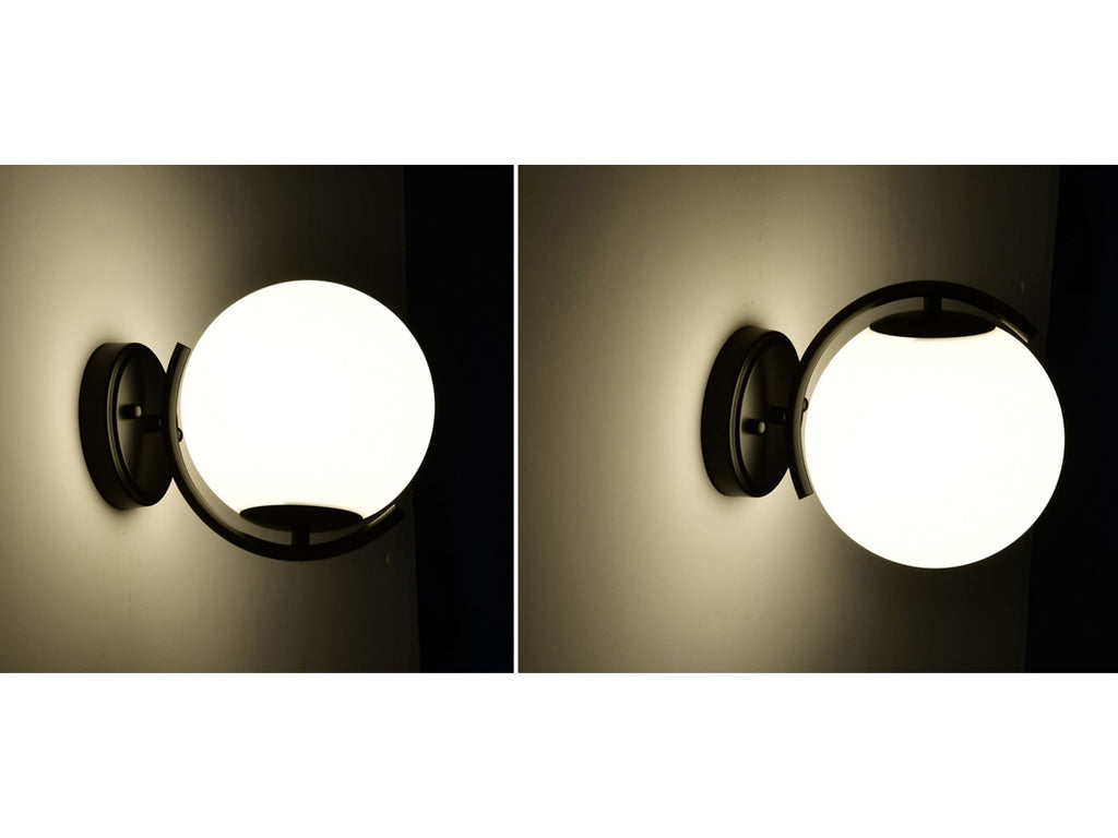 COTTAGE LIFE Black Wall Sconce Light Mid Century Modern Globe Wall Light with 180MM Large Glass Lampshade Black Glass Wall Sconce for Bedroom 1 Pack
