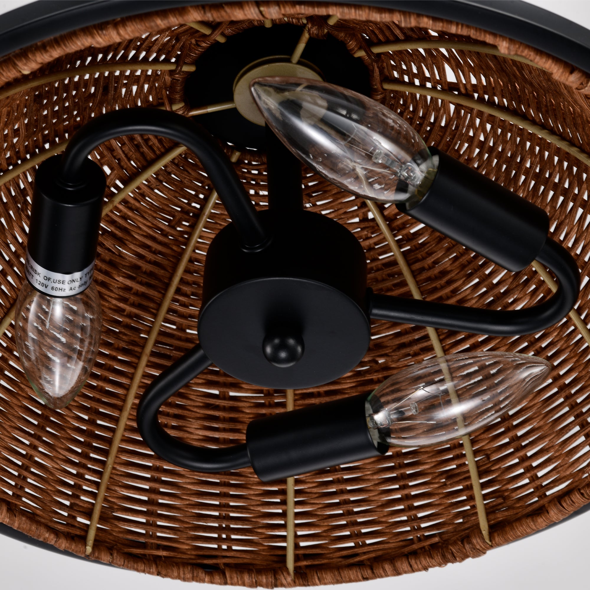 Brown Bohemian Woven Rattan Semi-Flush Mount Light for Dining Room