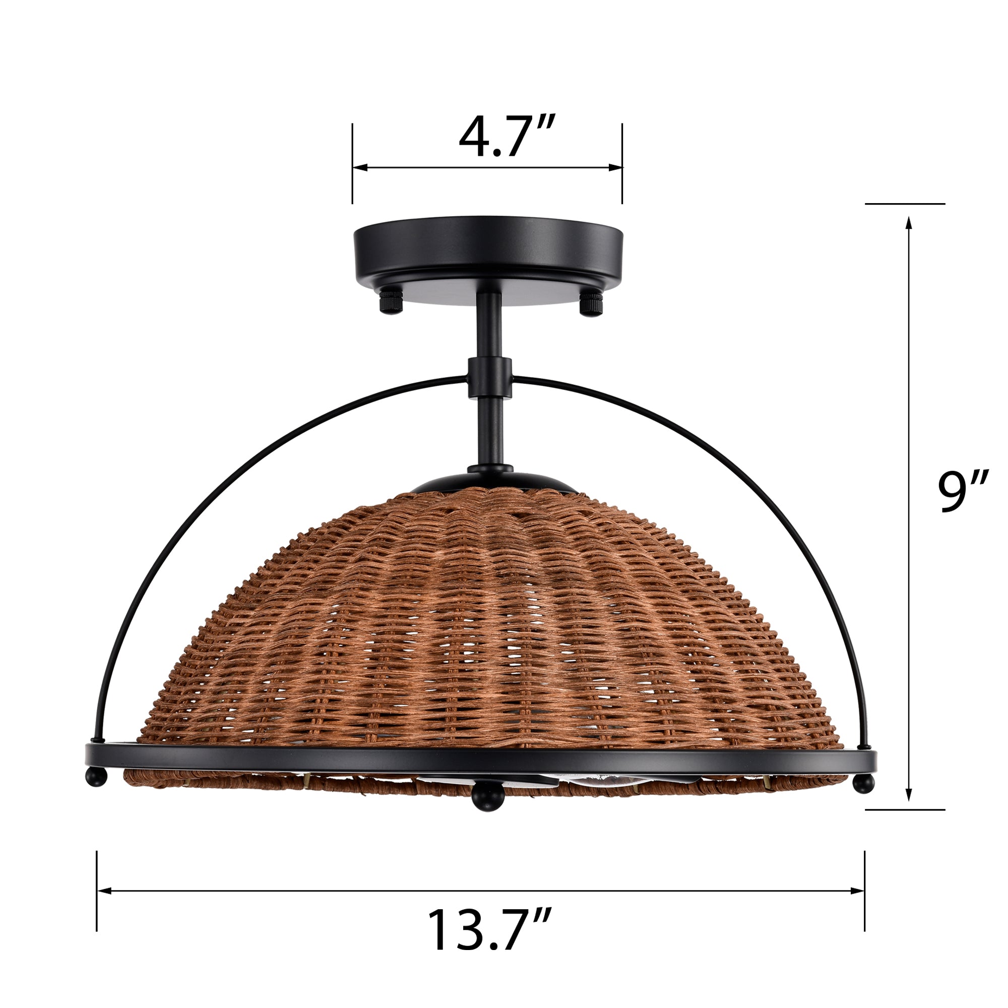 Brown Bohemian Woven Rattan Semi-Flush Mount Light for Dining Room