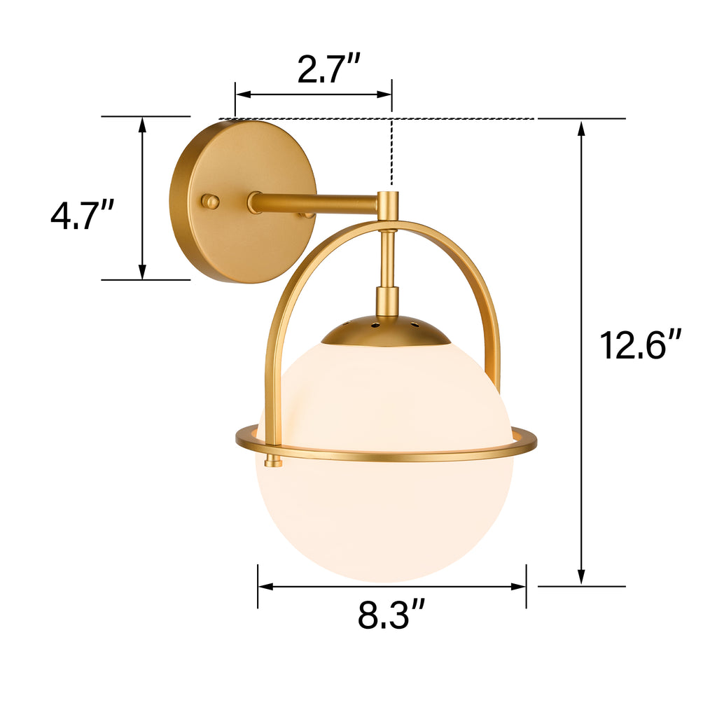 Modern Black Wall Sconces with White Globe Glass for Bedroom Set of 2