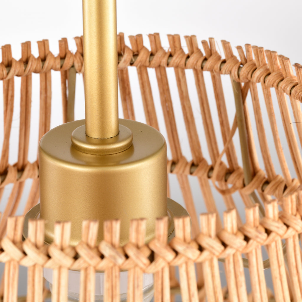 Brown Bohemian Woven Rattan Semi-Flush Mount Light with lantern shape