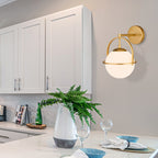 Modern Black Wall Sconces with White Globe Glass for Bedroom Set of 2