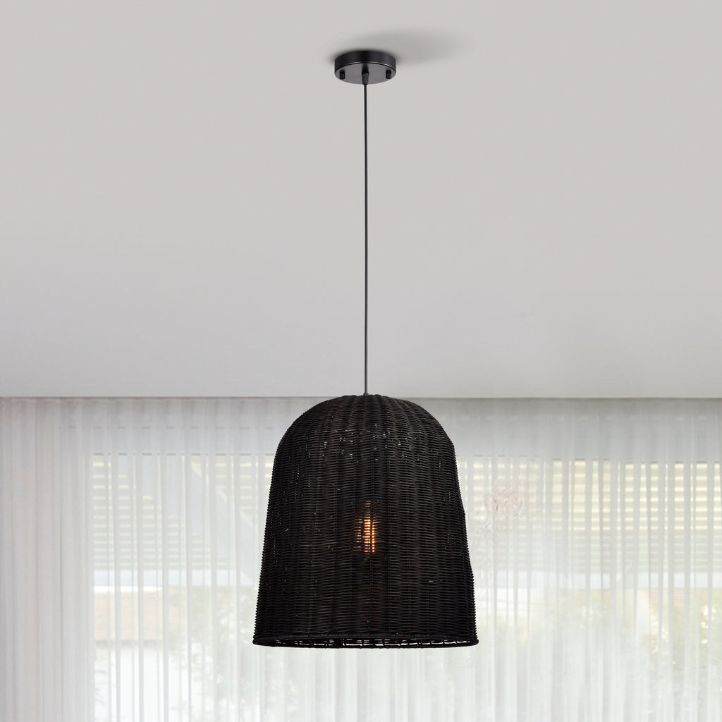 Black Bohemian Bell Woven Rattan Pendant Light for dining room