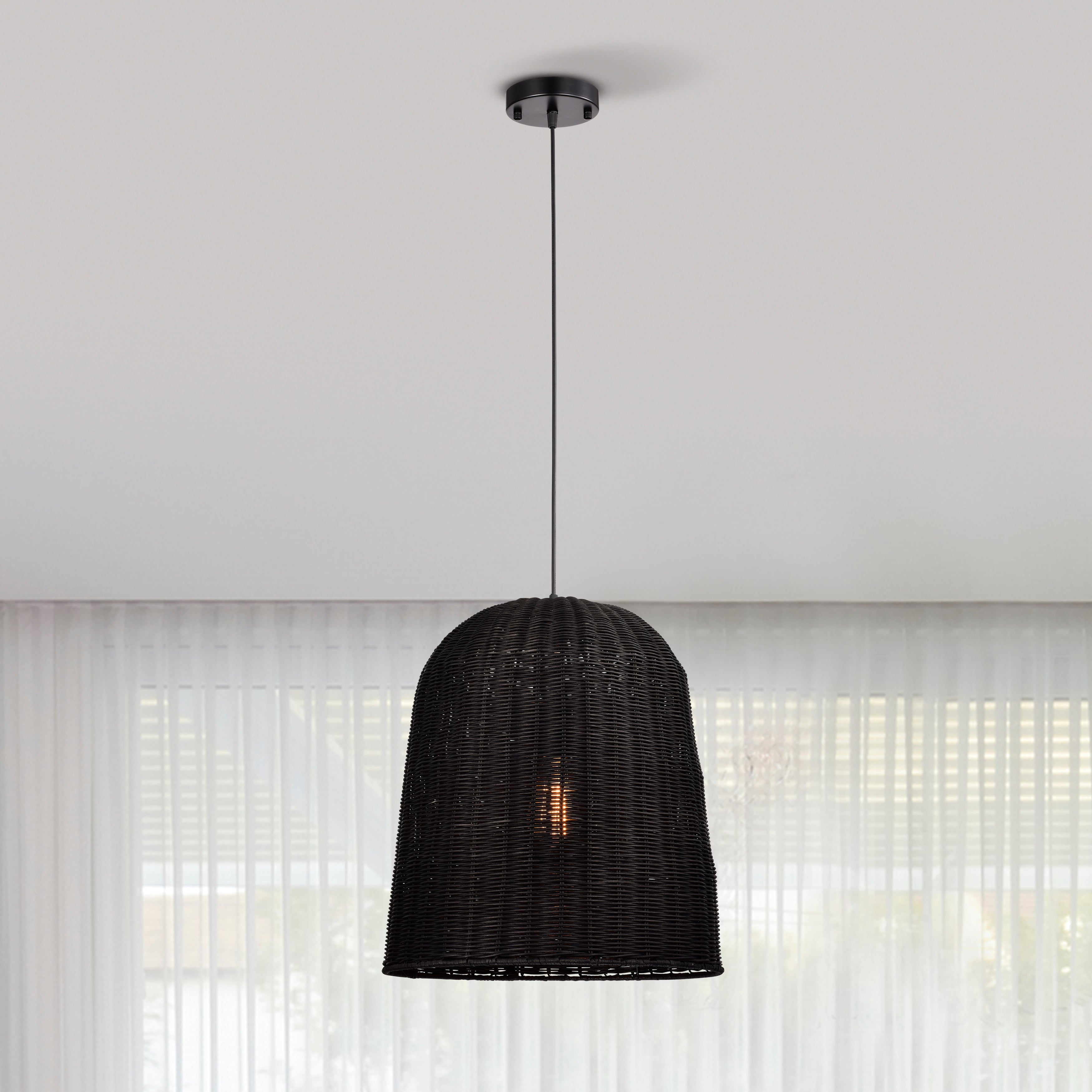Black Bohemian Bell Woven Rattan Pendant Light for dining room