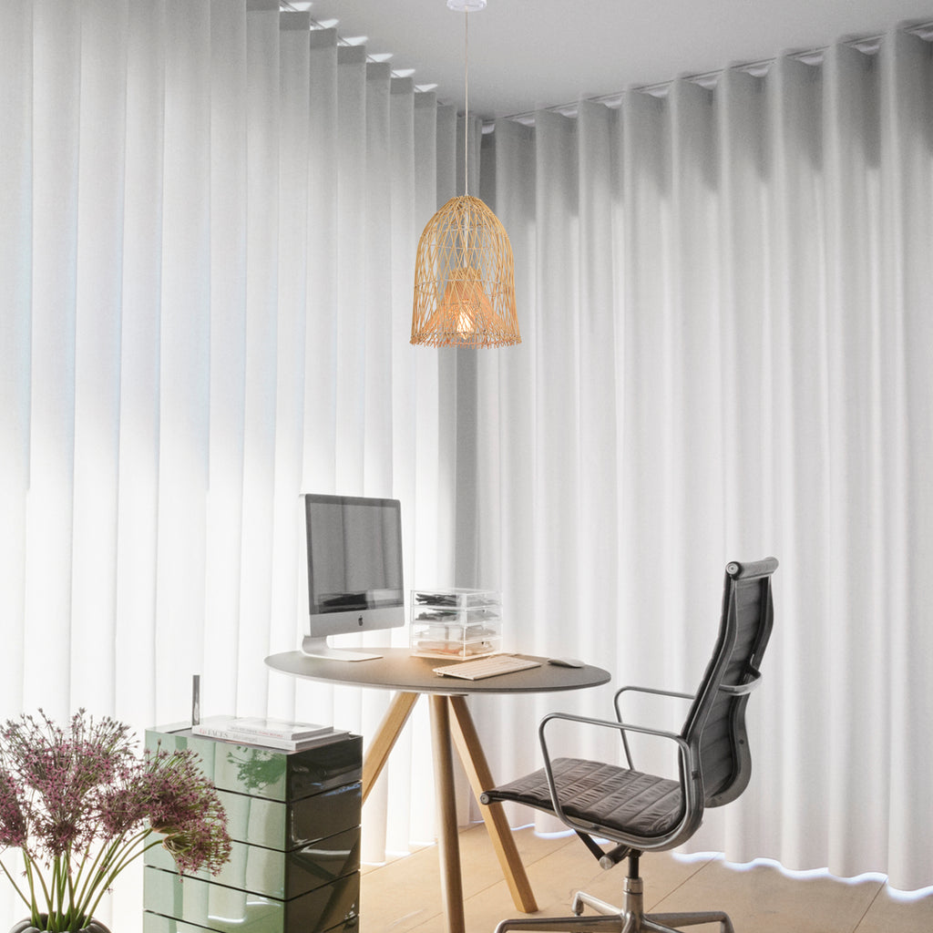 Beige Bohemian Bell Woven Rattan Pendant Light for children's bedroom