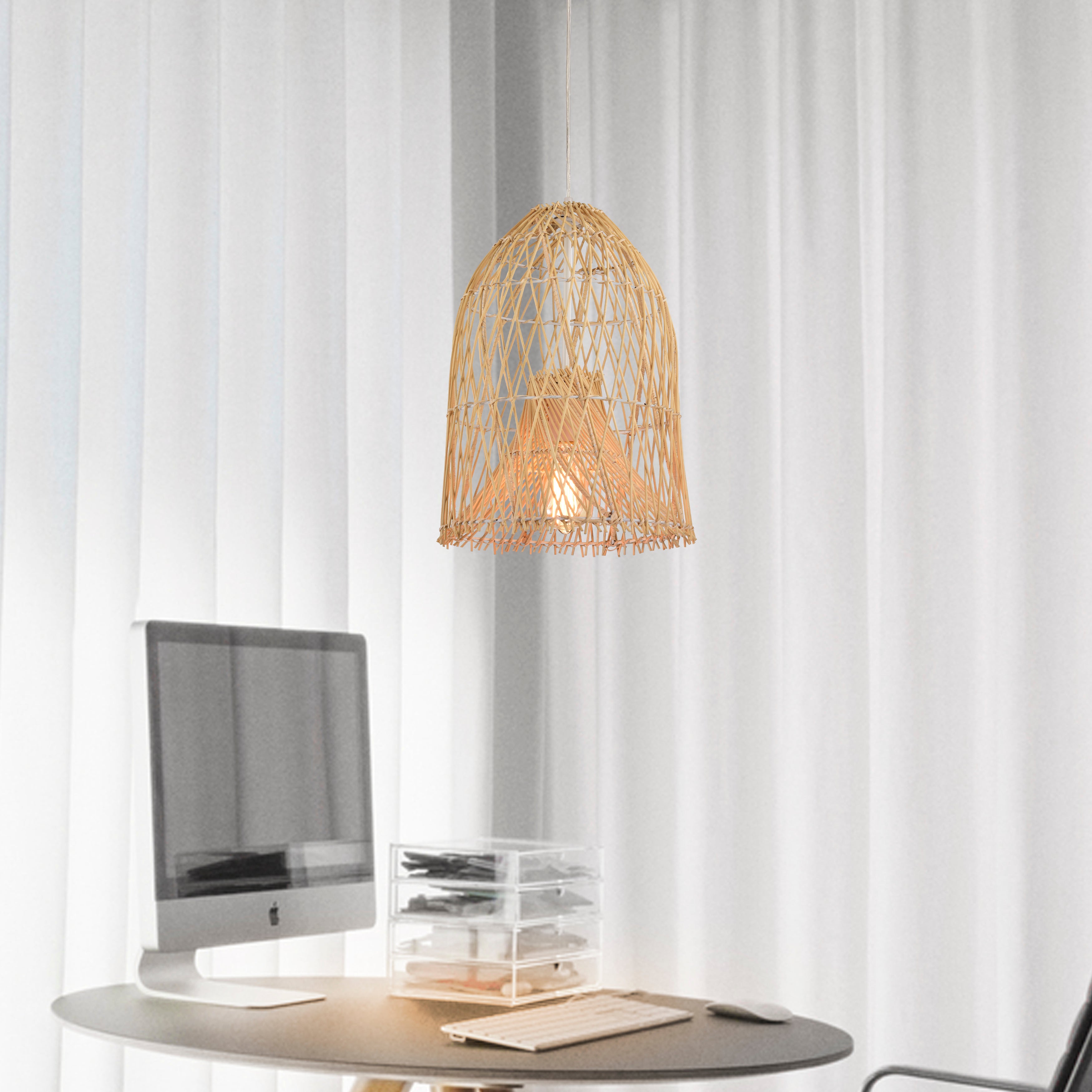 Beige Bohemian Bell Woven Rattan Pendant Light for children's bedroom