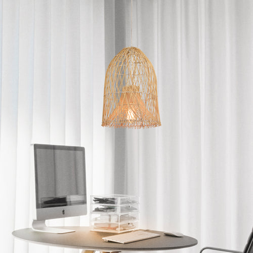 Beige Bohemian Bell Woven Rattan Pendant Light for children's bedroom