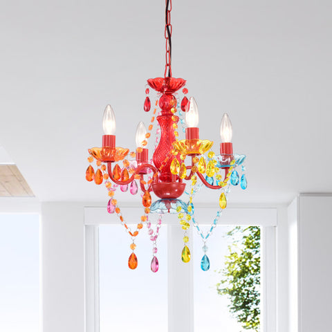 Mini Crystal Chandelier Colorful Chandeliers 4 Light Chandelier with Multicolor Acrylic Crystals