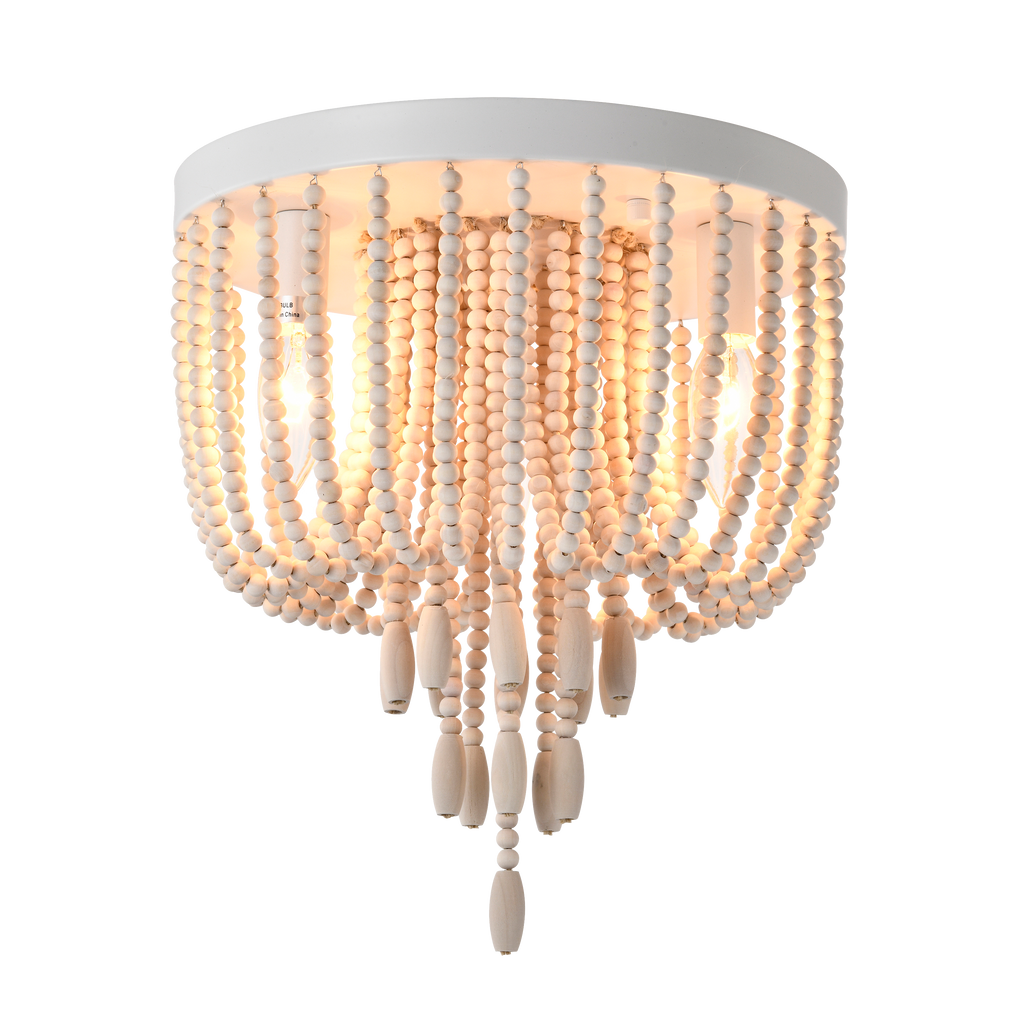 Wood Beaded Chandelier Light Fixture Ceiling 3 Light Nursery Chandelier Boho Chandelier Light Fixture Flush Mount