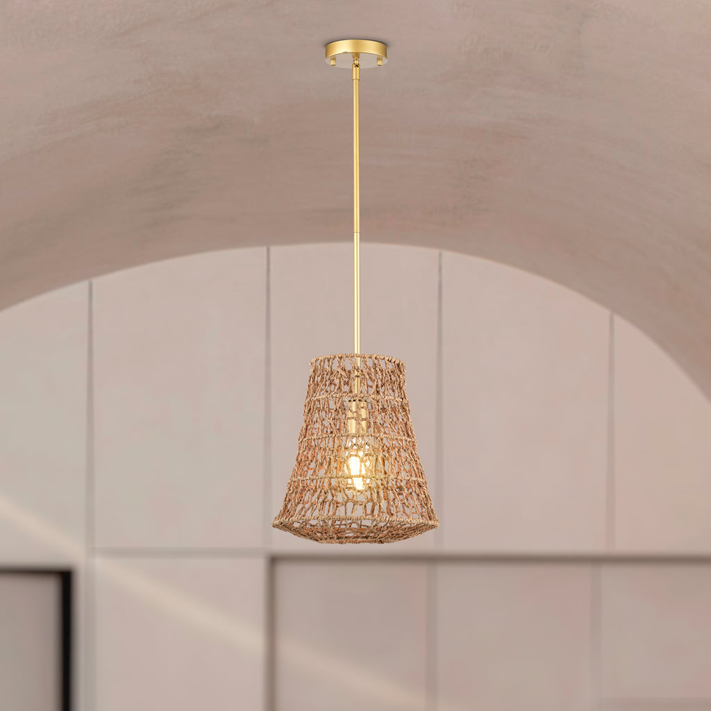 Bohemian Woven Rattan Pendant Light with lantern shape for dining room