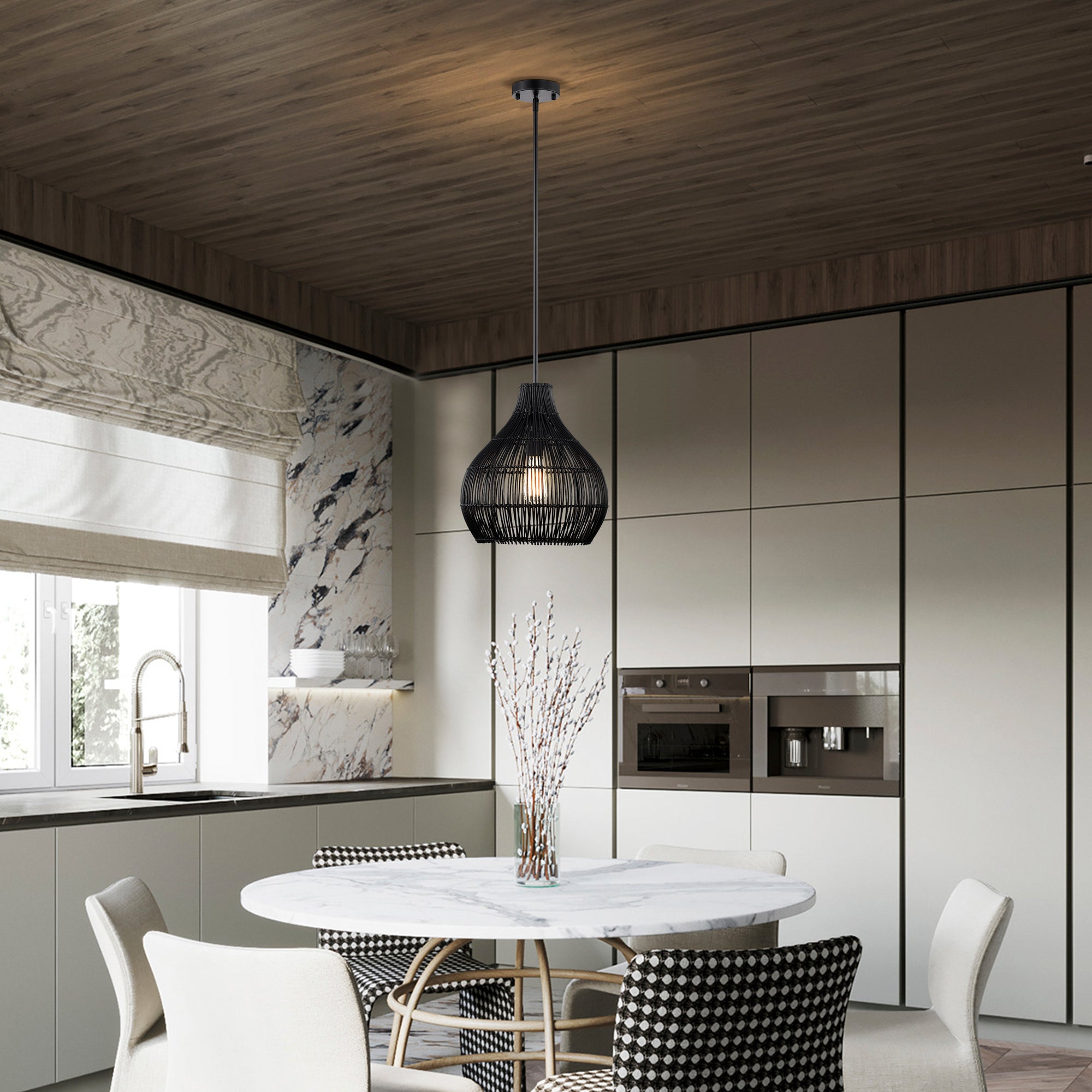 Classical Bohemian Woven Rattan Pendant Light Fixture with pot shade
