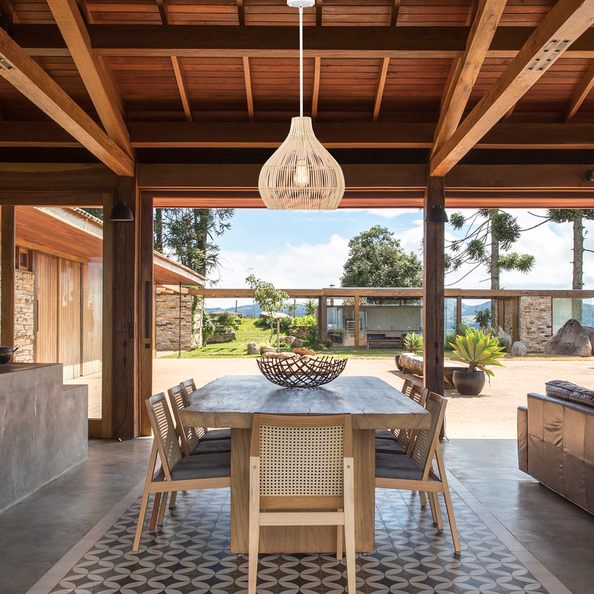 Classical Bohemian Woven Rattan Pendant Light Fixture with pot shade