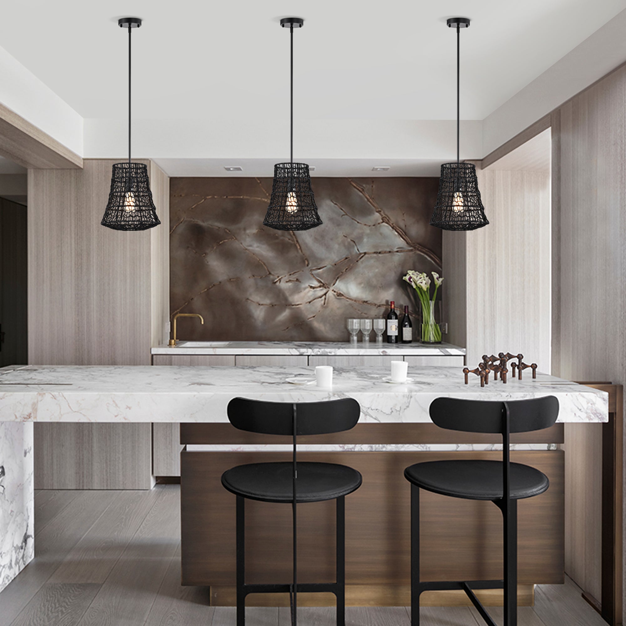 Bohemian Woven Rattan Pendant Light with lantern shape for dining room