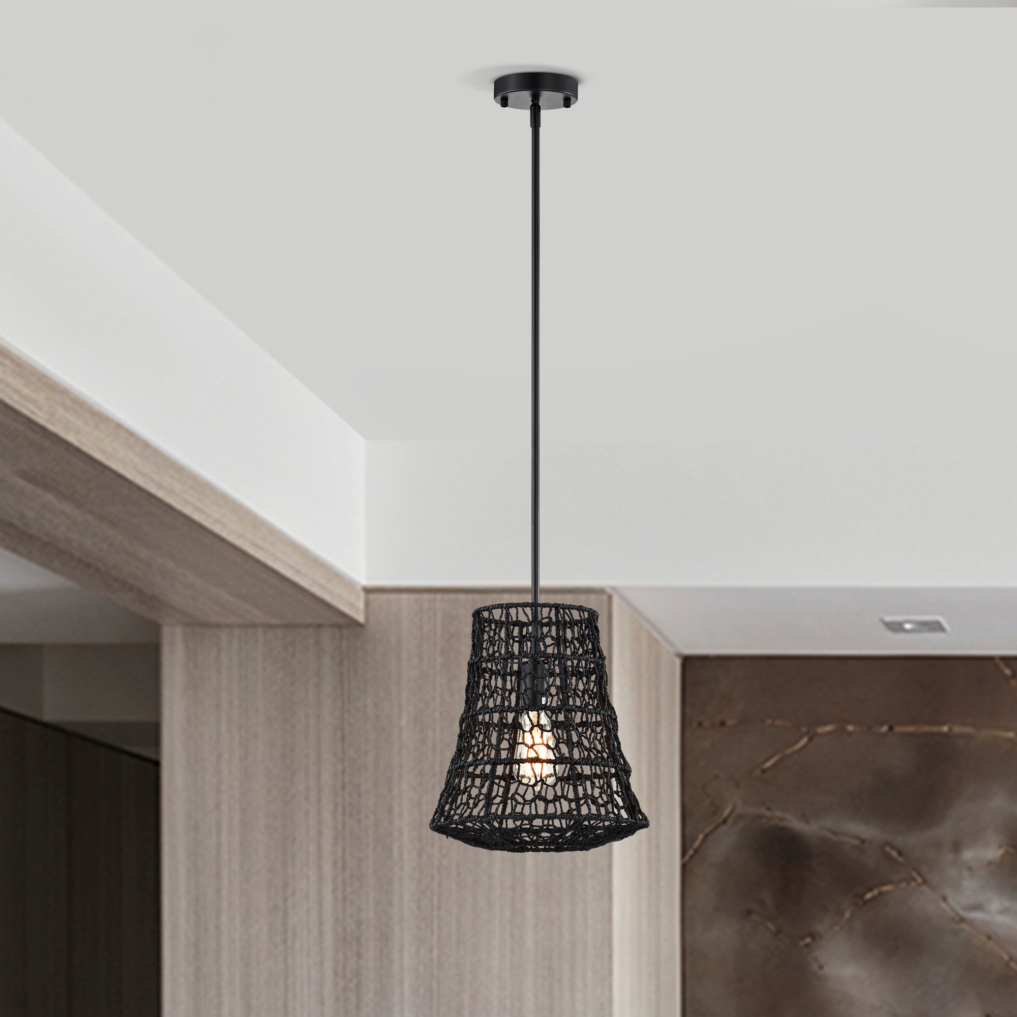 Bohemian Woven Rattan Pendant Light with lantern shape for dining room