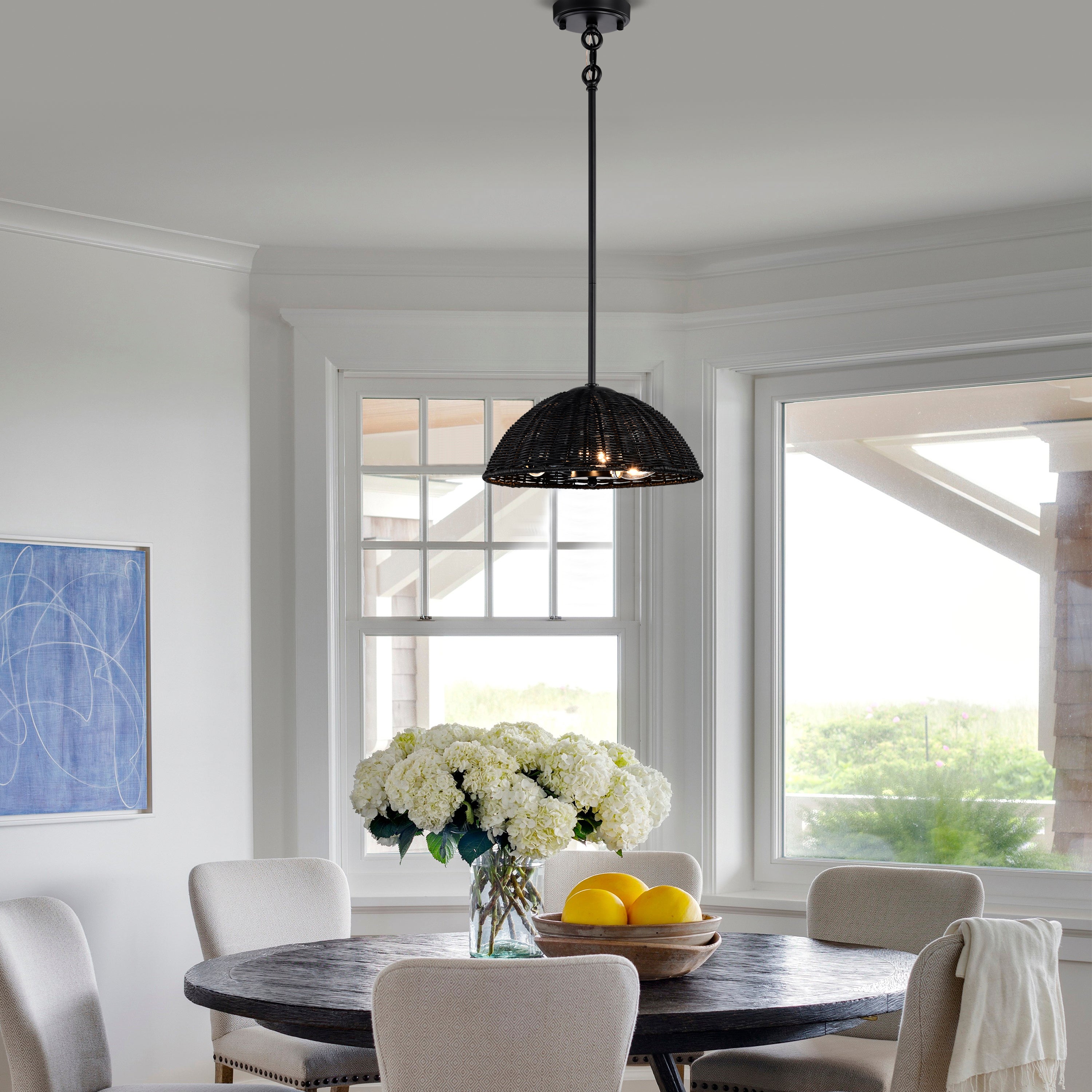 Black Bohemian Hemisphere Woven Rattan Pendant Light for dining room