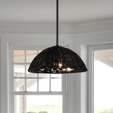 Black Bohemian Hemisphere Woven Rattan Pendant Light for dining room