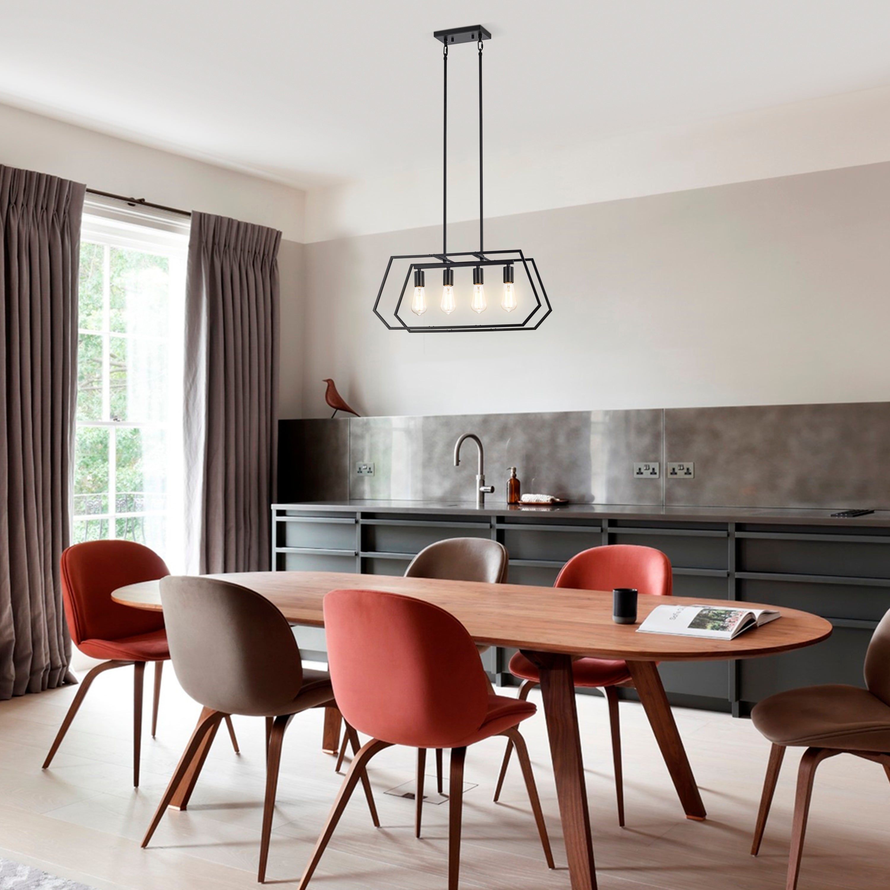 Black Modern Industrial Linear Pendant Light Fixtures for Dining Room