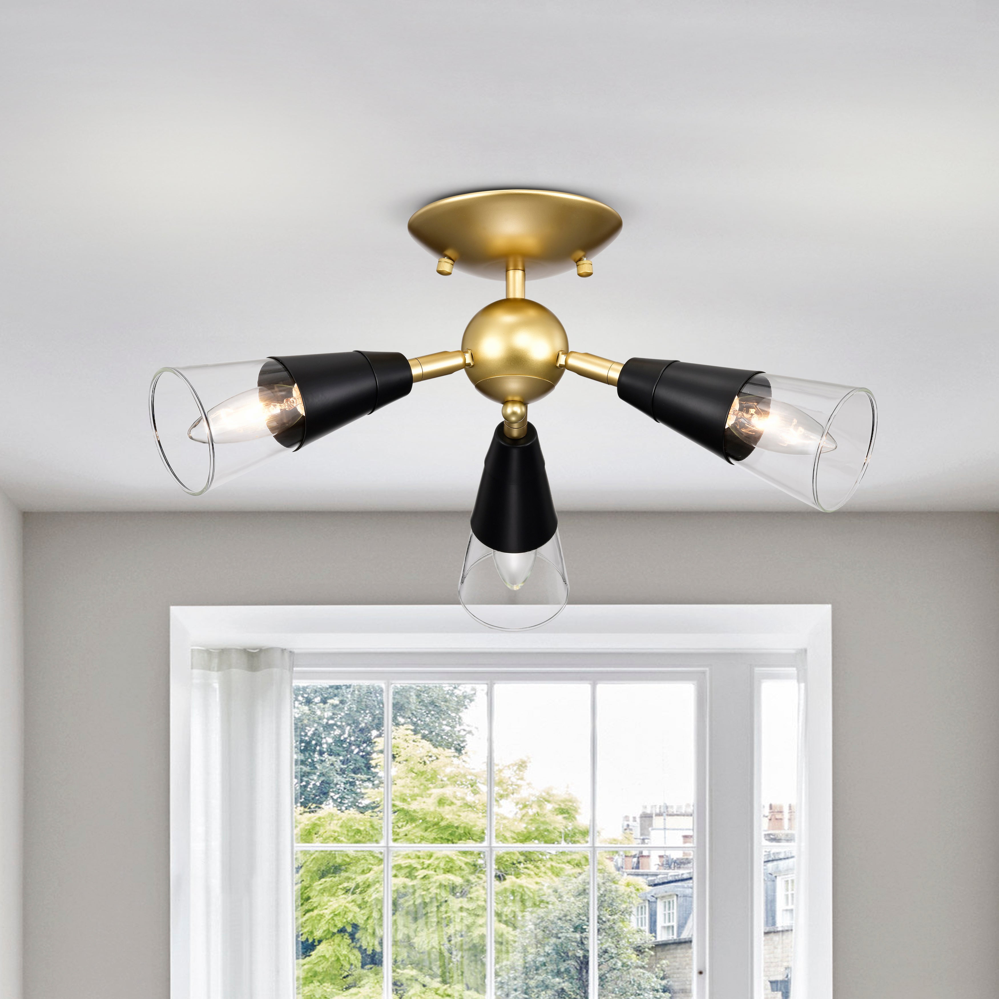 Modern Silver&Gold Sputnik Semi-Flush Mount Light with 3 bulbs