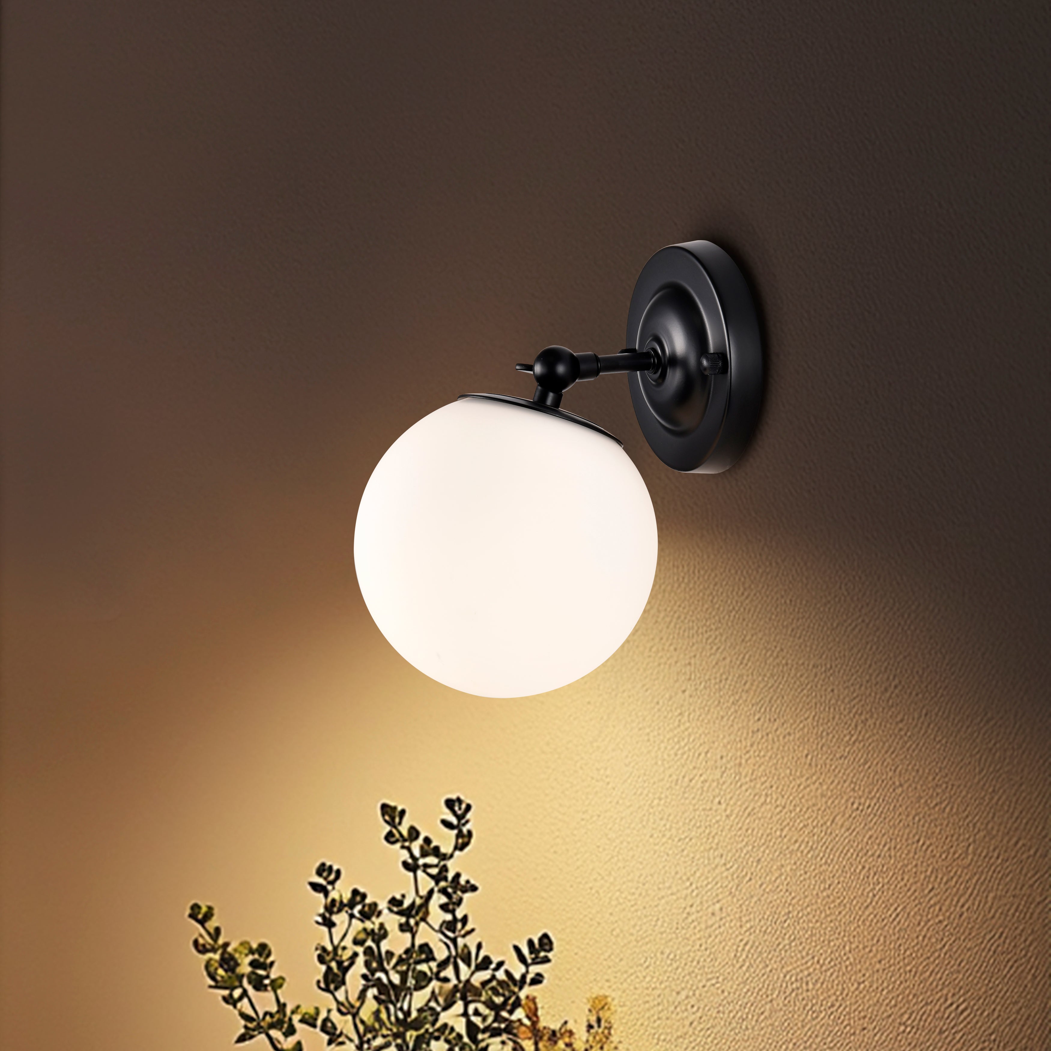 Globe Wall Sconce Black with 150mm Bathroom Wall Sconce Milk Glass Mid Century LED Wall Sconce Light