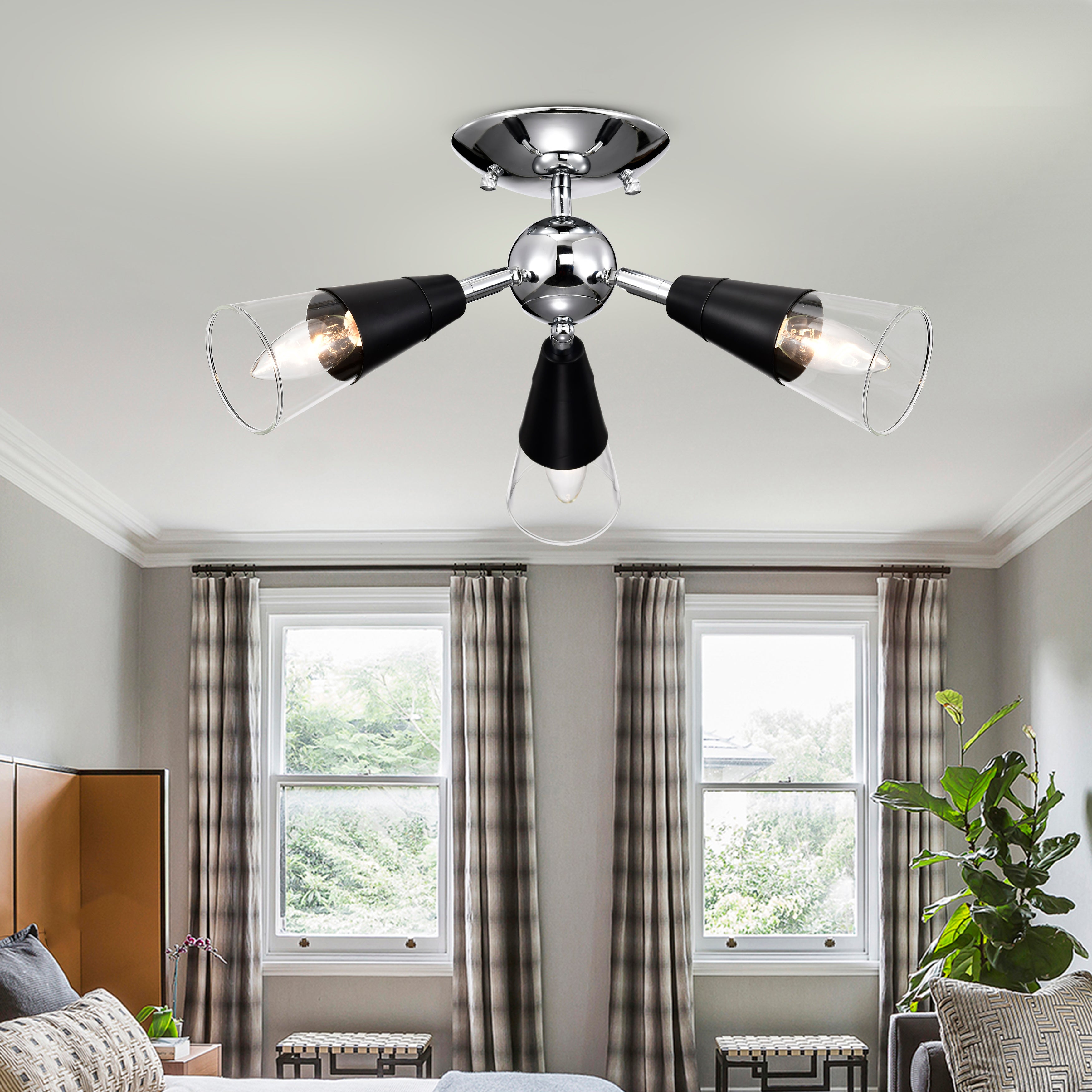 Modern Silver&Gold Sputnik Semi-Flush Mount Light with 3 bulbs