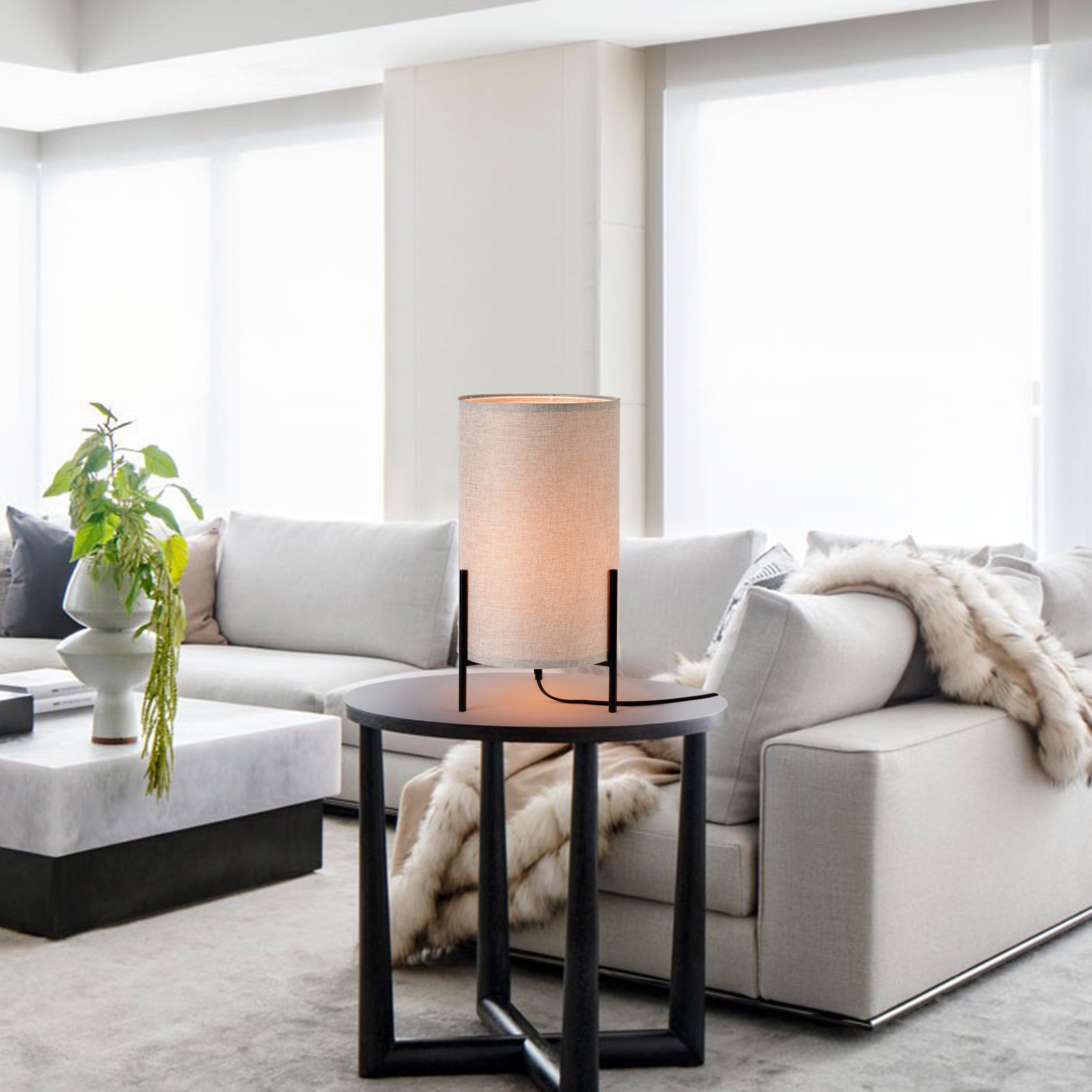 White Modern Columnar Linen Table Lamp for children's bedrooms