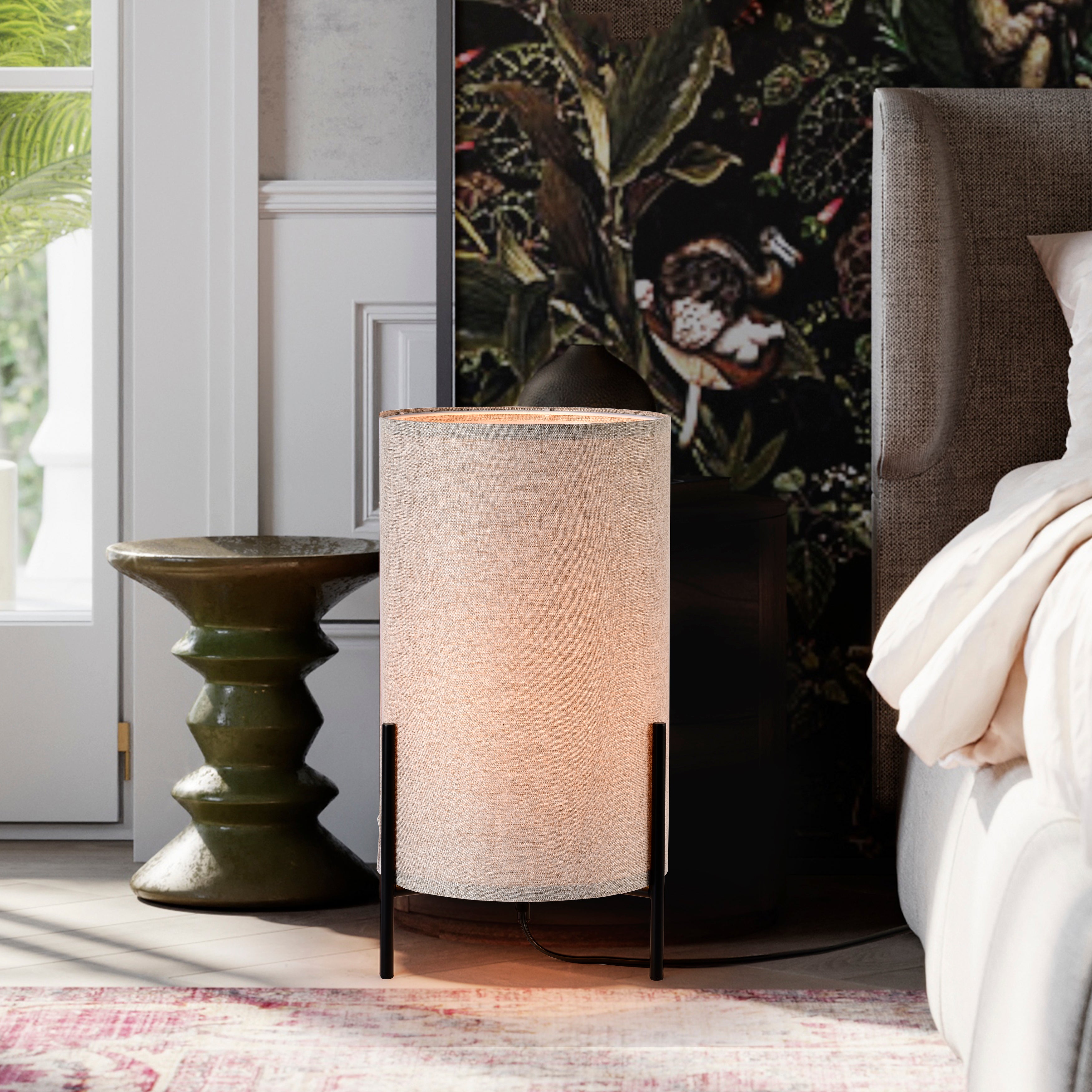 White Modern Columnar Linen Table Lamp for children's bedrooms