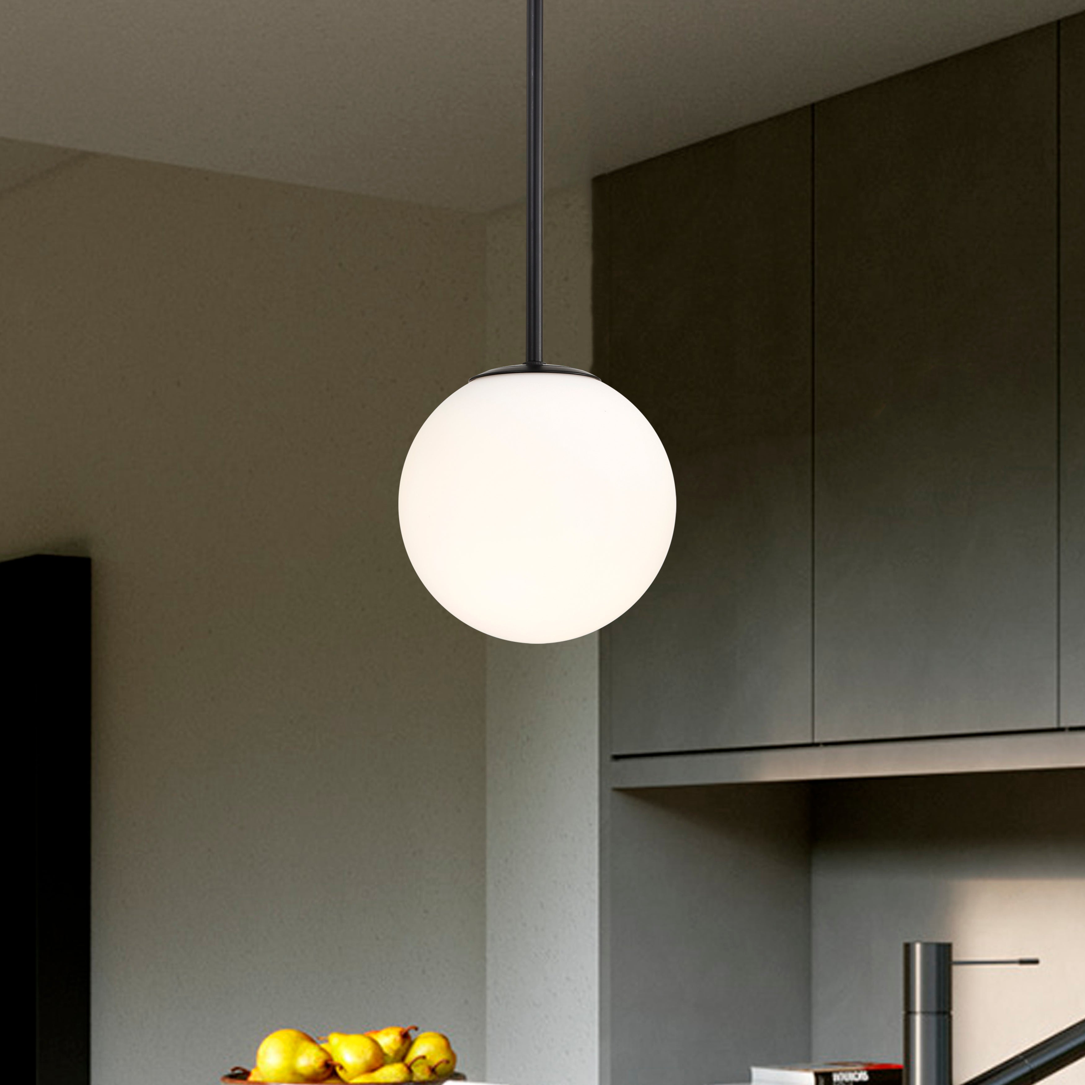 Milk White Glass 150mm Pendant Light Fixture, 7W, One Light Hanging Fixture for Kitchen Island, Adjustable Length Indoor Lighting for Dinning Room Bedroom