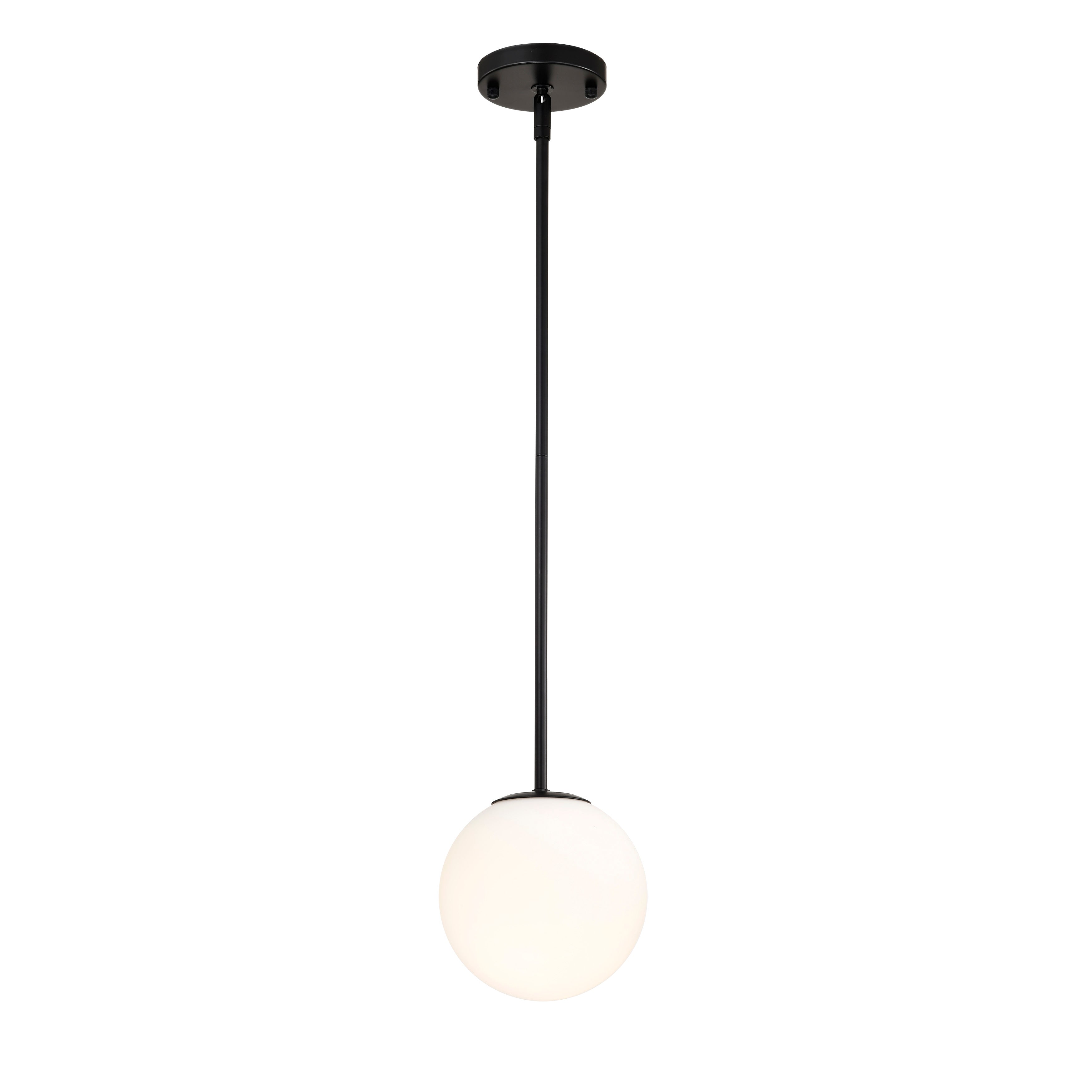 Milk White Glass 150mm Pendant Light Fixture, 7W, One Light Hanging Fixture for Kitchen Island, Adjustable Length Indoor Lighting for Dinning Room Bedroom
