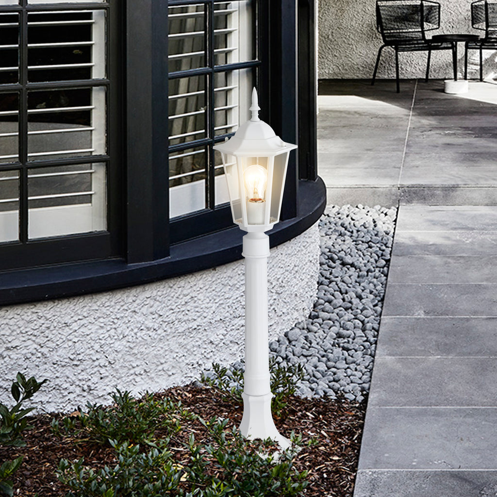 Post Light Fixture Pole Lantern With Die-Cast Aluminum, Waterproof Outdoor Post Light Fixtures White With Tempered Clear Glass, Non Adjustable, Sturdy Metal Base